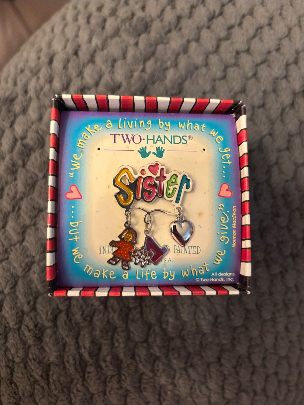 Vintage Two Hands 'Sister' Charm Pin